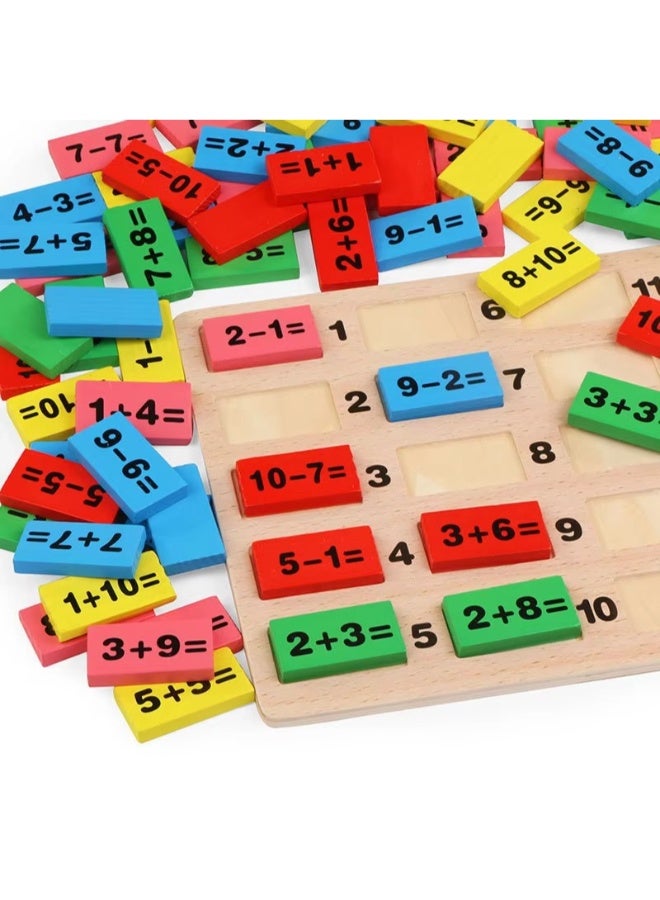 حديقة الألعاب لعبة لوح تعلم الرياضيات الخشبية، مونتيسوري 1-100 أرقام متتالية مائة لوحة رقمية لعبة العد التعليمية لمرحلة ما قبل المدرسة للأطفال، لعبة مكعبات البناء الخشبية الدومينو - Image 4