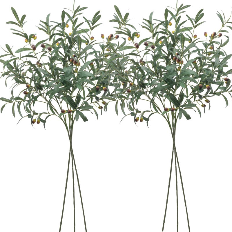 SHACOS 6 PCS Fake Olive Branches for Vases 39" Tall Long Greenery Stems Faux Olive Tree Branches Artificial Olive Leaf Stems with Olive Fruits Fake Plant for Home Wedding Greenery Decor - Image 1