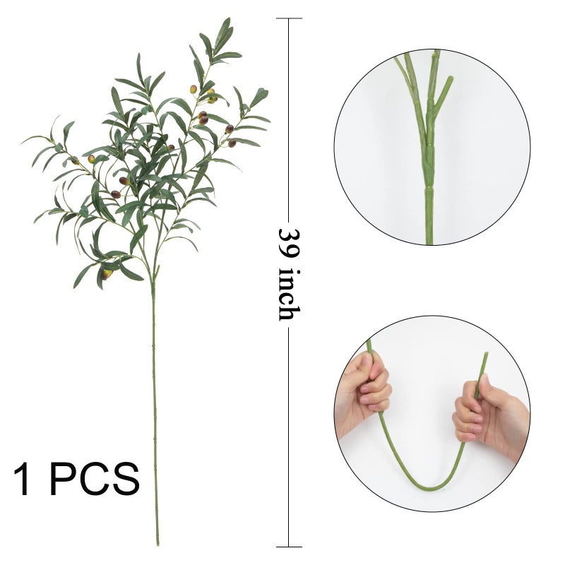 SHACOS 6 PCS Fake Olive Branches for Vases 39" Tall Long Greenery Stems Faux Olive Tree Branches Artificial Olive Leaf Stems with Olive Fruits Fake Plant for Home Wedding Greenery Decor - Image 2