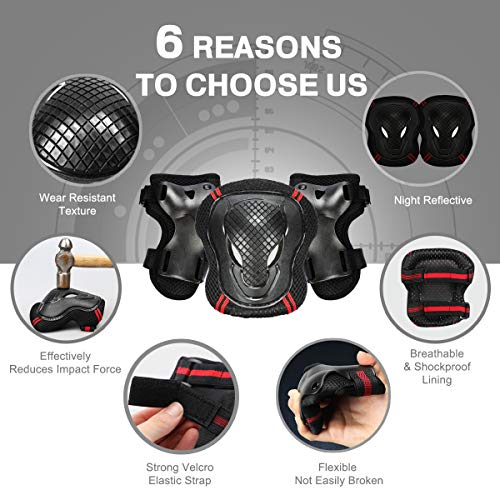 Besmall Adjustable Skateboard Skate Helmet with Protective Gear Knee Pads Elbow Pads Wrist Pads for Youth Outdoor Sports, BMX, Skateboard, Scooter, Bike, Roller, Kid's Protective Gear Set Black L - Image 3