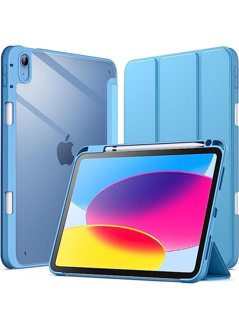 Case For Ipad 10 (10.9-Inch, 2022 Model, 10Th Generation) With Pencil Holder, Clear Transparent Back Shell Slim Stand Shockproof Tablet Cover, Auto Wake/Sleep (Blue)