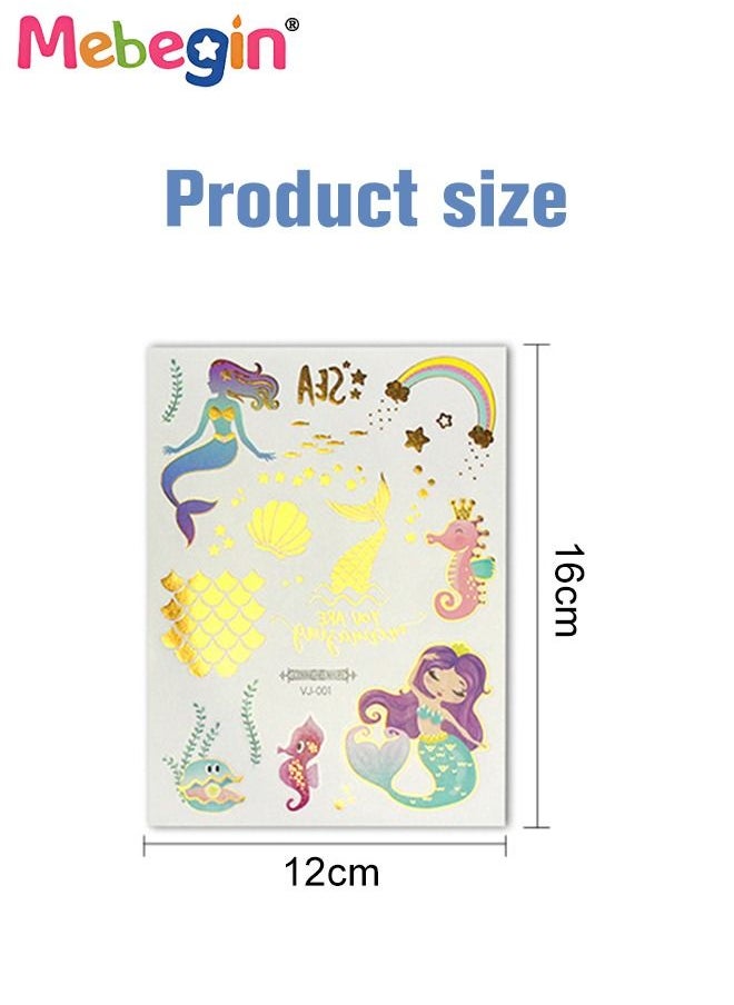 MEBEGIN - 12 Sheets Mermaid Temporary Tattoos for Kids, Waterproof Long-lasting Fake Tattoos, High-quality Face and Body Stickers with Attractive Design, Easy to Use and Remove, Versatile Party Decoration - Image 1