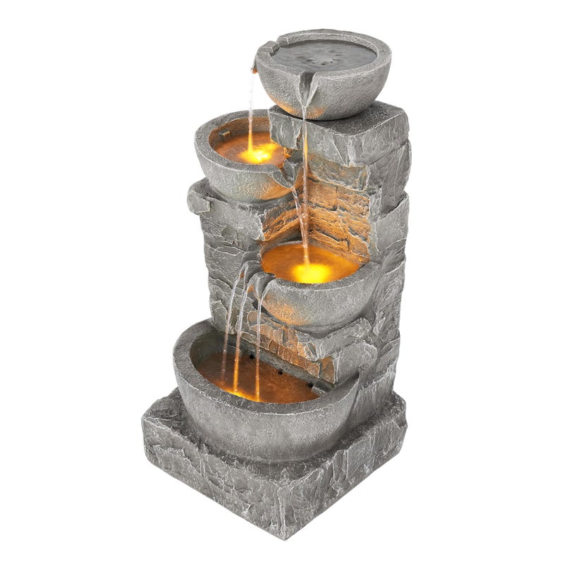 Teamson Home Teamson Home 3325 in Cascading Bowls and Stacked Stones LED Outdoor Water Fountain for Gardens Landscaping Patios Balconies and Lawns for a Calming Oasis in Outdoor Living Spaces Stone Gray 