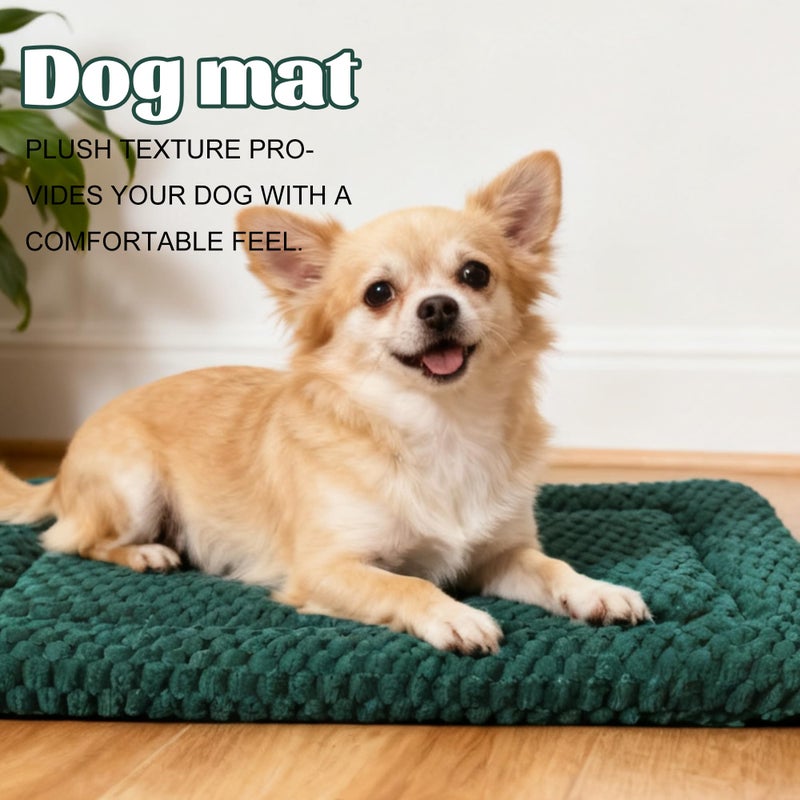 pobopobo Dog Bed Crate Mat, Soft Durable Washable Anti-Slip Kennel Pad for Dogs & Cats, Reversible (Dark Green, L(35"*23"*1.5")) - Image 2