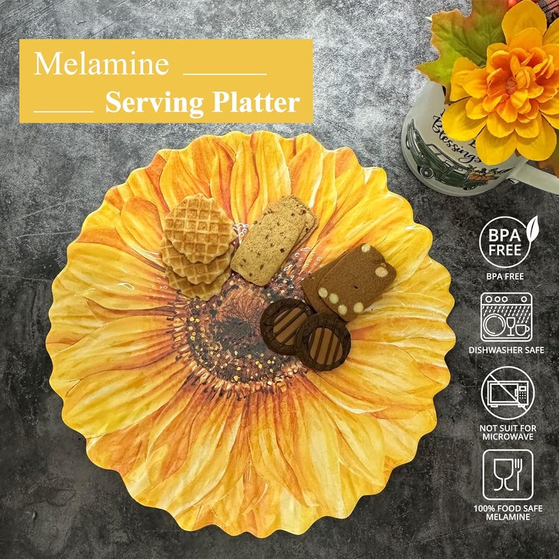 UPware Sunflower Shaped Melamine Serving Platter Floral Summer Party Tray Yellow Summer Flower Design for Snacks Appetizers and Desserts 12 x 12 Inch - Image 2