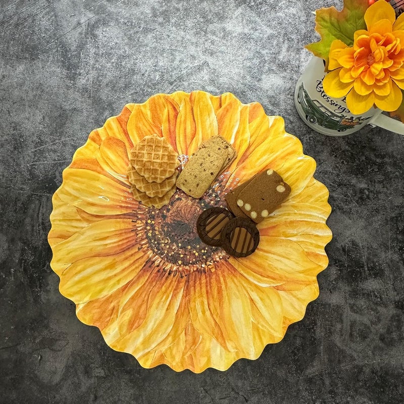 UPware Sunflower Shaped Melamine Serving Platter Floral Summer Party Tray Yellow Summer Flower Design for Snacks Appetizers and Desserts 12 x 12 Inch - Image 4