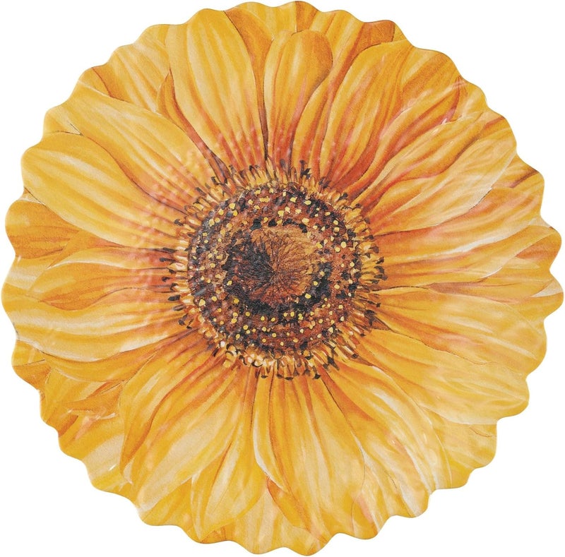 UPware Sunflower Shaped Melamine Serving Platter Floral Summer Party Tray Yellow Summer Flower Design for Snacks Appetizers and Desserts 12 x 12 Inch - Image 1