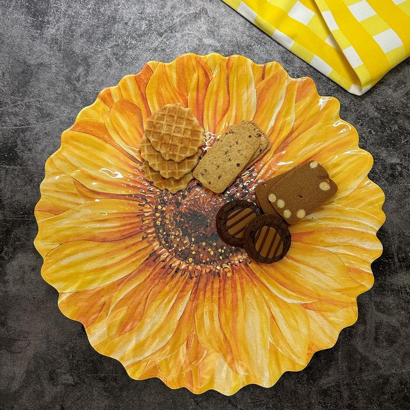 UPware Sunflower Shaped Melamine Serving Platter Floral Summer Party Tray Yellow Summer Flower Design for Snacks Appetizers and Desserts 12 x 12 Inch - Image 5