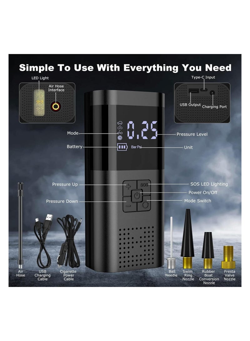 Portable Air Compressor Tire Inflator,150PSI Fast Cordless Air Pump，Accurate Pressure LCD Display Digital Pressure Gauge,With LED Light, Fast Inflation For Car, Motorcycle, E-Bike, Ball - Image 2