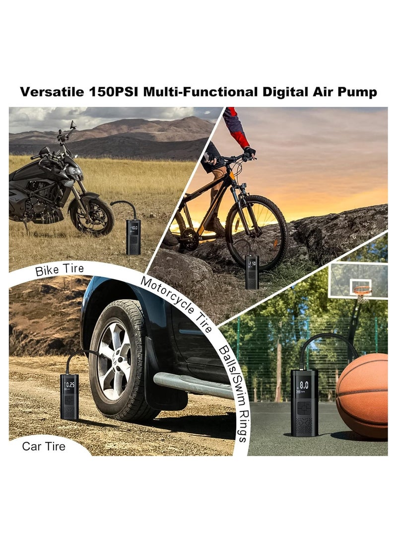 Portable Air Compressor Tire Inflator,150PSI Fast Cordless Air Pump，Accurate Pressure LCD Display Digital Pressure Gauge,With LED Light, Fast Inflation For Car, Motorcycle, E-Bike, Ball - Image 5