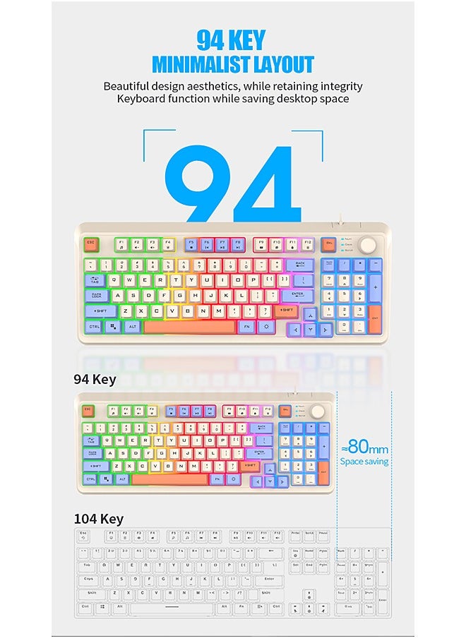 XUNFOX - 94-Key Wired Keyboard - Membrane Keyboard - Gaming Keyboard - Office Keyboard - Built-in Volume Adjustment Knob - RGB Light Effect - Computer Keyboard - Image 1