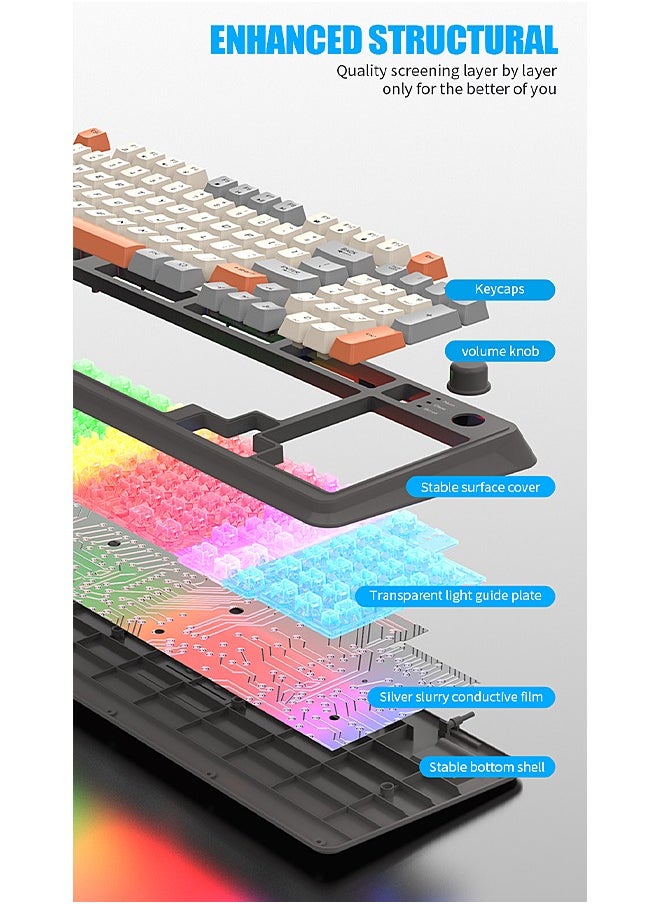 XUNFOX - 94-Key Wired Keyboard - Membrane Keyboard - Gaming Keyboard - Office Keyboard - Built-in Volume Adjustment Knob - RGB Light Effect - Computer Keyboard - Image 1