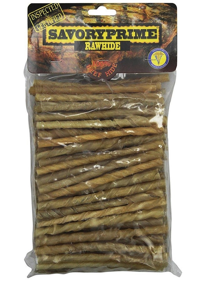 Savory Prime Rawhide 100% Beef Hide Natural Twist Sticks, 5 Inches - Image 1