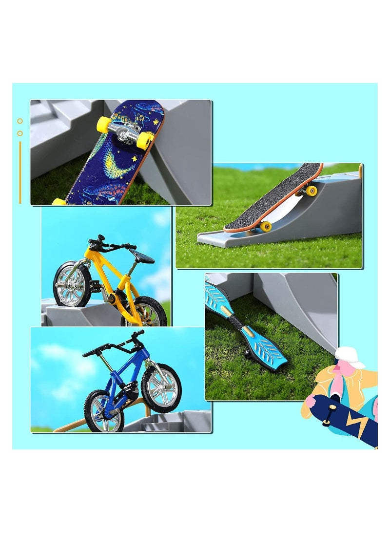 SYOSI Finger Skateboard Ramp Set, 17Pcs Skate Park Kit Ramp Parts Set Mini Finger Toys Set Finger Bike Skate Park Kit with Replacement Wheels Tools for Kids Party Favor Mini Vitality Board (Retro Color) - Image 4