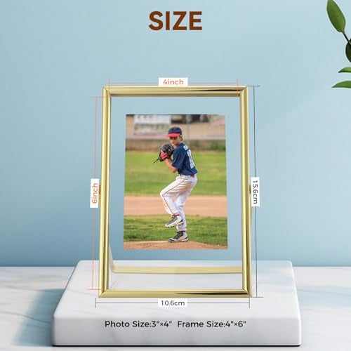 AhaGo Gold Floating Frame, 4"x6", Vertical, 2 Set, For Picture 3.5x5, 2x3, 1x2, Small Desktop Photo Frames, Classy Gift For Kids Birthday or Wedding - Image 2