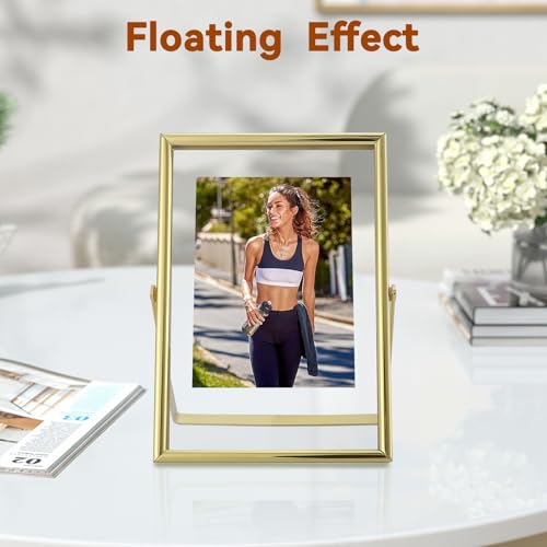 AhaGo Gold Floating Frame, 4"x6", Vertical, 2 Set, For Picture 3.5x5, 2x3, 1x2, Small Desktop Photo Frames, Classy Gift For Kids Birthday or Wedding - Image 4