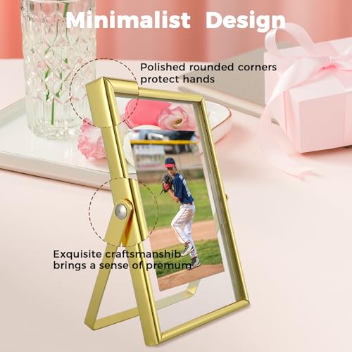 AhaGo Gold Floating Frame, 4"x6", Vertical, 2 Set, For Picture 3.5x5, 2x3, 1x2, Small Desktop Photo Frames, Classy Gift For Kids Birthday or Wedding - Image 3