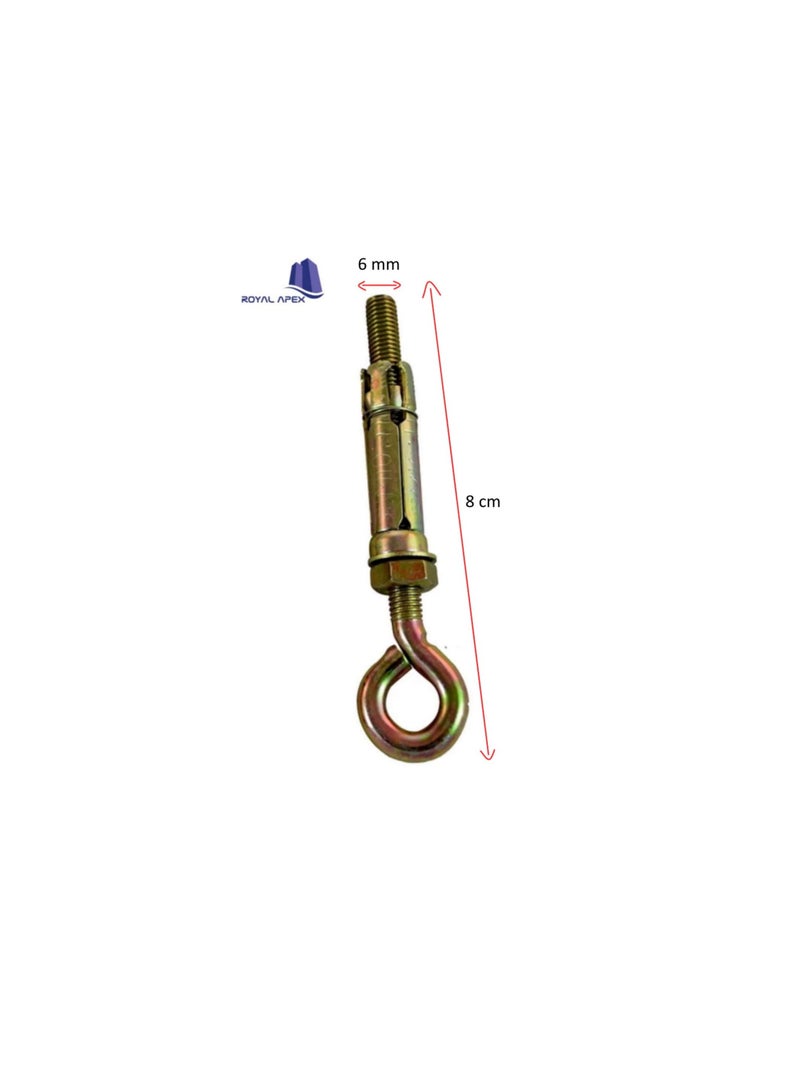 High Strength Metal Sleeve Shield Closed Hook/Eye Hook | Open Hook Anchor Bolt Pack of 5 (CLOSED HOOK, 6 MM)  - Image 3