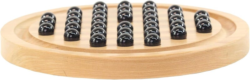 Maple Landmark Marble Solitaire Game - Classic Wooden Board with Black Marbles - Image 2