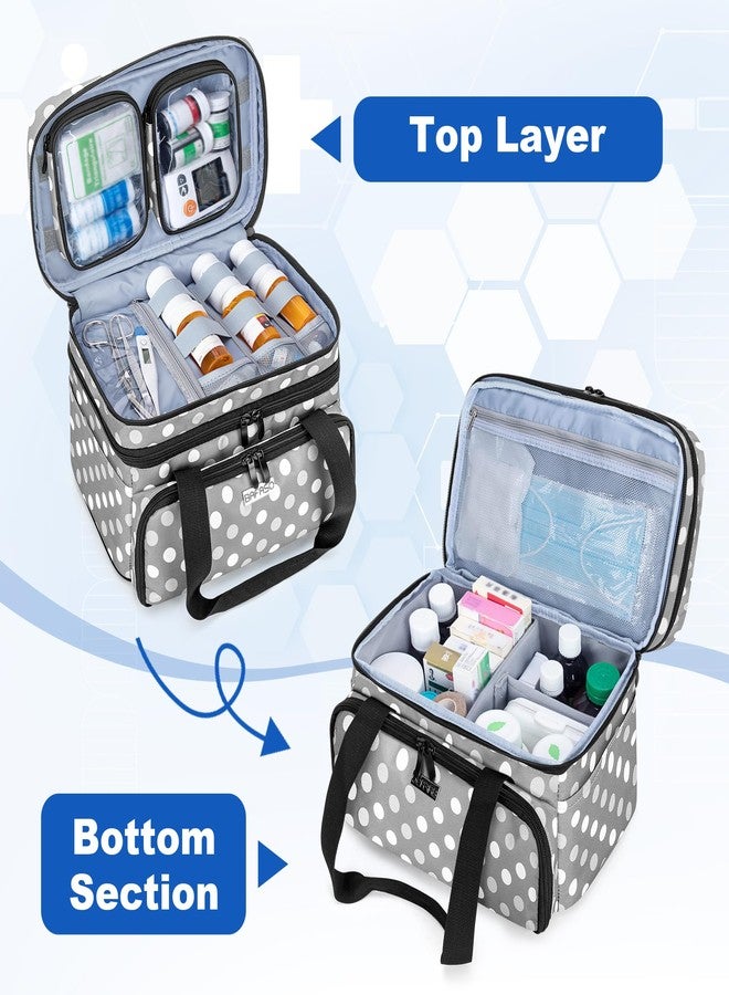 BAFASO Double Layer Medicine Bag with 2 Detachable Pouches, Pill Bottle Organizer for Travel and Daily Use (Bag ONLY), Polka Dots - Image 2