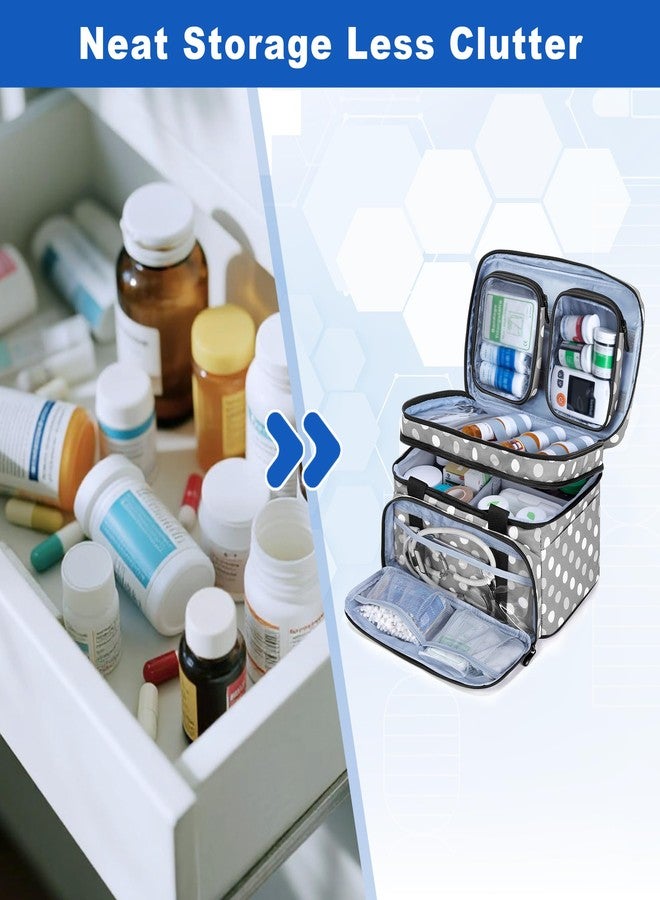 BAFASO Double Layer Medicine Bag with 2 Detachable Pouches, Pill Bottle Organizer for Travel and Daily Use (Bag ONLY), Polka Dots - Image 4