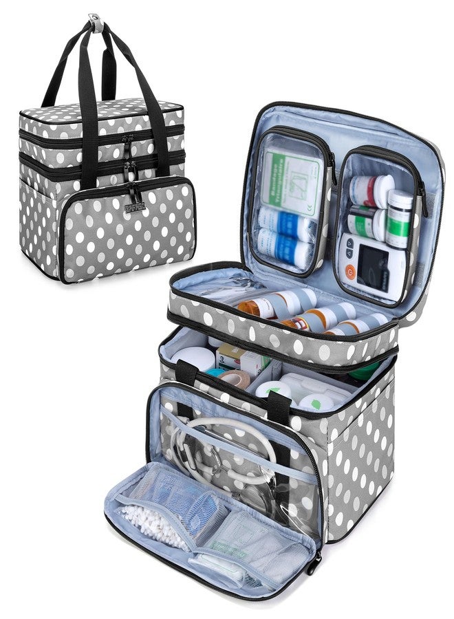BAFASO Double Layer Medicine Bag with 2 Detachable Pouches, Pill Bottle Organizer for Travel and Daily Use (Bag ONLY), Polka Dots - Image 1