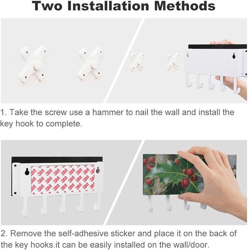 حامل مفاتيح من جلد البولي يوريثان معلق على الحائط مع 5 خطافات، منظم مفاتيح لتخزين المدخل، هدية تزيين منزل - Image 4