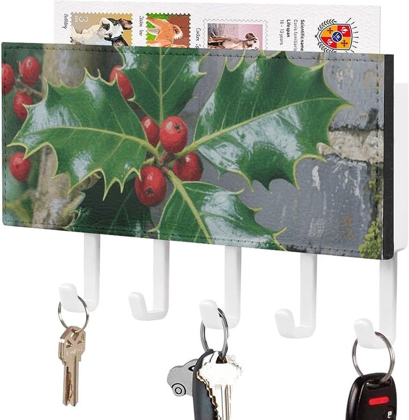 حامل مفاتيح من جلد البولي يوريثان معلق على الحائط مع 5 خطافات، منظم مفاتيح لتخزين المدخل، هدية تزيين منزل - Image 2