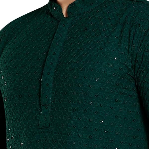 DIVISIVE Men's Sequince Embroidered Cotton Blend Slim Fit Kurta Pyjama Set (DKRT38_M_Bottle Green) - Image 5