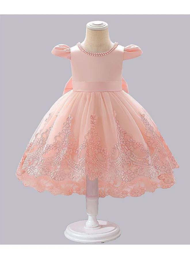 Mark & Mia Mark & Mia Floral Embroidered and Embellished Short Sleeves Frock - Pink