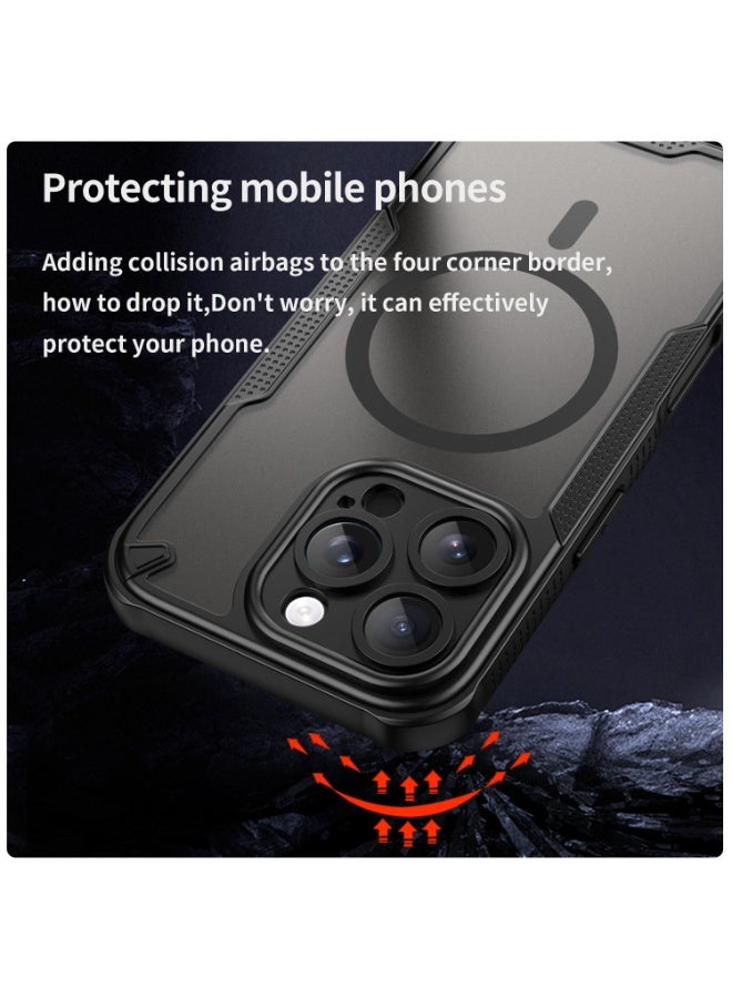 Cover For iPhone 16 Pro wireless charging Magnetic Phone Case Raised edges around the screen and camera lens help prevent scratches - Black - Image 4