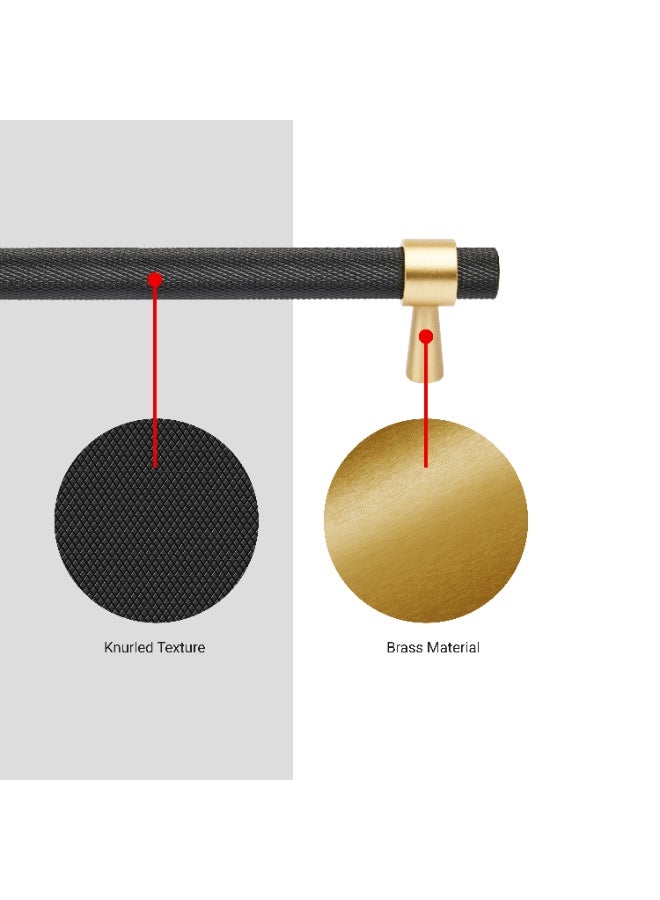 CINCINNO Altus Premium Solid Brass Pull Handle With Knurl Pattern and 2-Year Colour Warranty , 12x224mm – Stylish & Durable for Drawers, Kitchen Cabinets & Furniture (Matt Black & Gold plated)  - Image 3