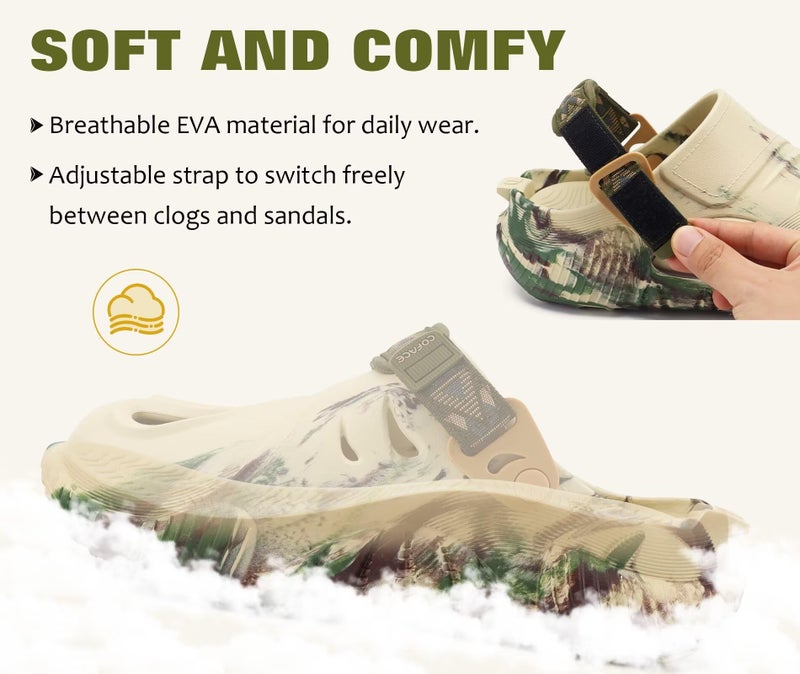 COFACE Mens Recovery Clogs Comfortable Walking Athletic Cushion Slides Sandals Sport Casual Orthopedic Memory Foam Mules Summer Outdoor Slippers Plantar Fasciitis Arch Support Camo Beige Green Size 10 - Image 5