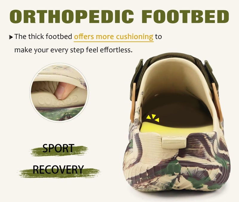 COFACE Mens Recovery Clogs Comfortable Walking Athletic Cushion Slides Sandals Sport Casual Orthopedic Memory Foam Mules Summer Outdoor Slippers Plantar Fasciitis Arch Support Camo Beige Green Size 10 - Image 4