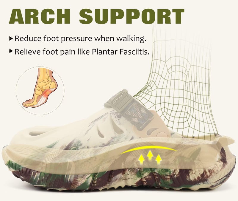 COFACE Mens Recovery Clogs Comfortable Walking Athletic Cushion Slides Sandals Sport Casual Orthopedic Memory Foam Mules Summer Outdoor Slippers Plantar Fasciitis Arch Support Camo Beige Green Size 10 - Image 3