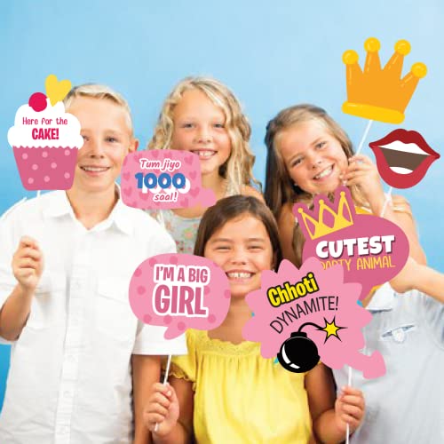 Crackles First Birthday Photo Booth Props Pink for Baby Girl, Party Decorations for Kids, 1st Birthday Items - 38 Pieces - Image 3
