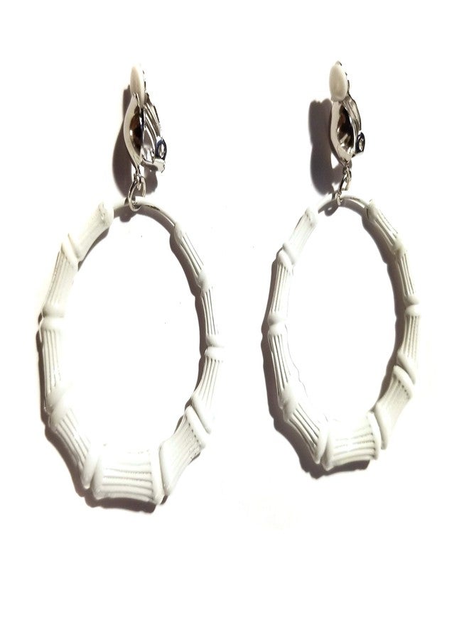 Divas Diggables Clip-on Earrings Bamboo Earrings 2 inch Hoop Earrings Lightweight Assorted Colors (White) - Image 1