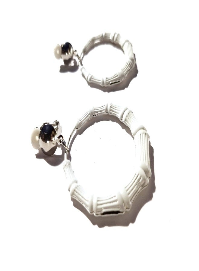 Divas Diggables Clip-on Earrings Bamboo Earrings 2 inch Hoop Earrings Lightweight Assorted Colors (White) - Image 2