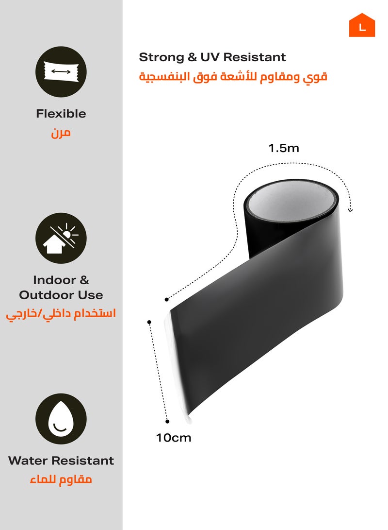 لوازم طقم شريط لاصق مقاوم للماء مكون من 3 قطع- أسود - 1.5 سم × 10 متر، التصاق قوي، مقاوم للماء، مرن، ومقاوم للتمزق، للاستخدام الداخلي والخارجي – مناسبًا لإغلاق الأسطح مثل البلاستيك، والمعادن، والسيراميك، والخشب  - Image 2
