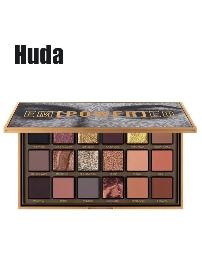 Huda Empowered Eyeshadow palette Multicolour, 18 Colors Matte Shimmer Glitter Multi Reflective Shades Ultra Pigmented Makeup Eye Shadow Powder Waterproof Eye Shadow - Image 1