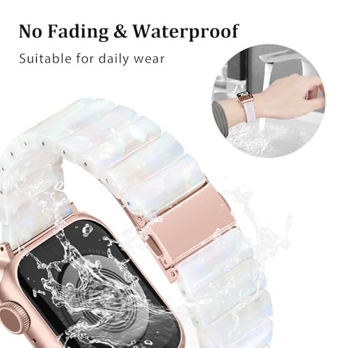 V-MORO Resin Band Compatible with Apple Watch Series 7/8/9/10 46mm/45mm/44mm/42mm Fashion Strap for iWatch Series 6/5/4/3/2/1/SE/SE 2 Lightweight Bracelet Wristband Women(Classic Aurora White) - Image 5