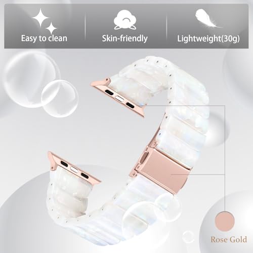 V-MORO Resin Band Compatible with Apple Watch Series 7/8/9/10 46mm/45mm/44mm/42mm Fashion Strap for iWatch Series 6/5/4/3/2/1/SE/SE 2 Lightweight Bracelet Wristband Women(Classic Aurora White) - Image 4