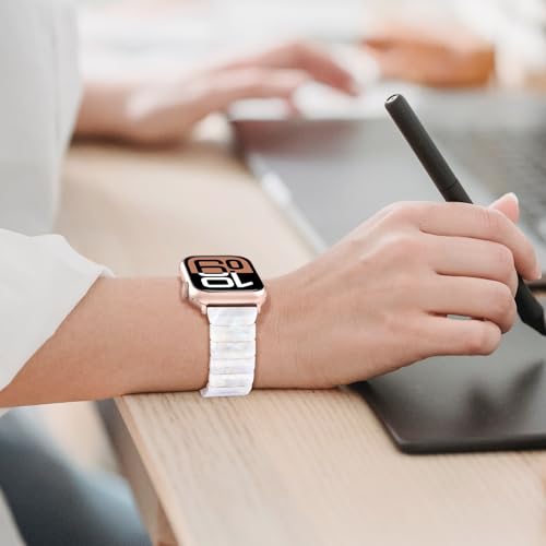 V-MORO Resin Band Compatible with Apple Watch Series 7/8/9/10 46mm/45mm/44mm/42mm Fashion Strap for iWatch Series 6/5/4/3/2/1/SE/SE 2 Lightweight Bracelet Wristband Women(Classic Aurora White) - Image 3