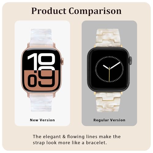 V-MORO Resin Band Compatible with Apple Watch Series 7/8/9/10 46mm/45mm/44mm/42mm Fashion Strap for iWatch Series 6/5/4/3/2/1/SE/SE 2 Lightweight Bracelet Wristband Women(Classic Aurora White) - Image 2