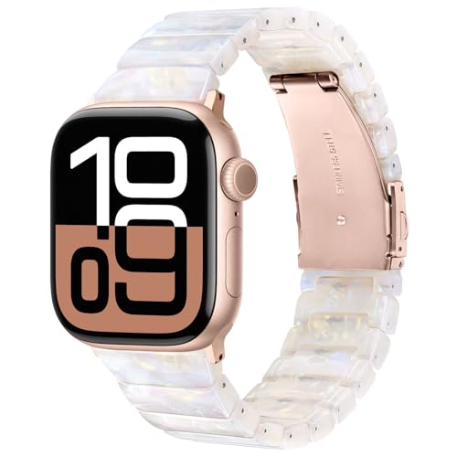 V-MORO Resin Band Compatible with Apple Watch Series 7/8/9/10 46mm/45mm/44mm/42mm Fashion Strap for iWatch Series 6/5/4/3/2/1/SE/SE 2 Lightweight Bracelet Wristband Women(Classic Aurora White) - Image 1
