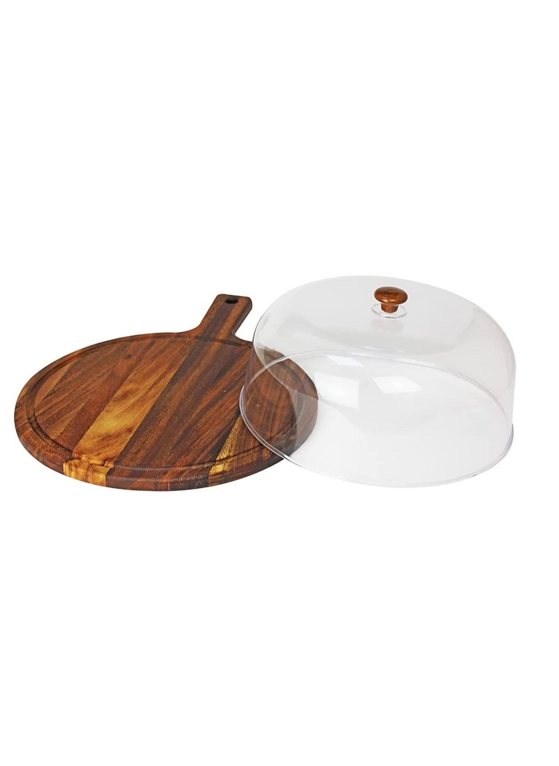 BLACKSTONE Walnut Wood Cake Cheese Pizza Board with Dome and handle WN3211  Dia 30cm  - Image 2