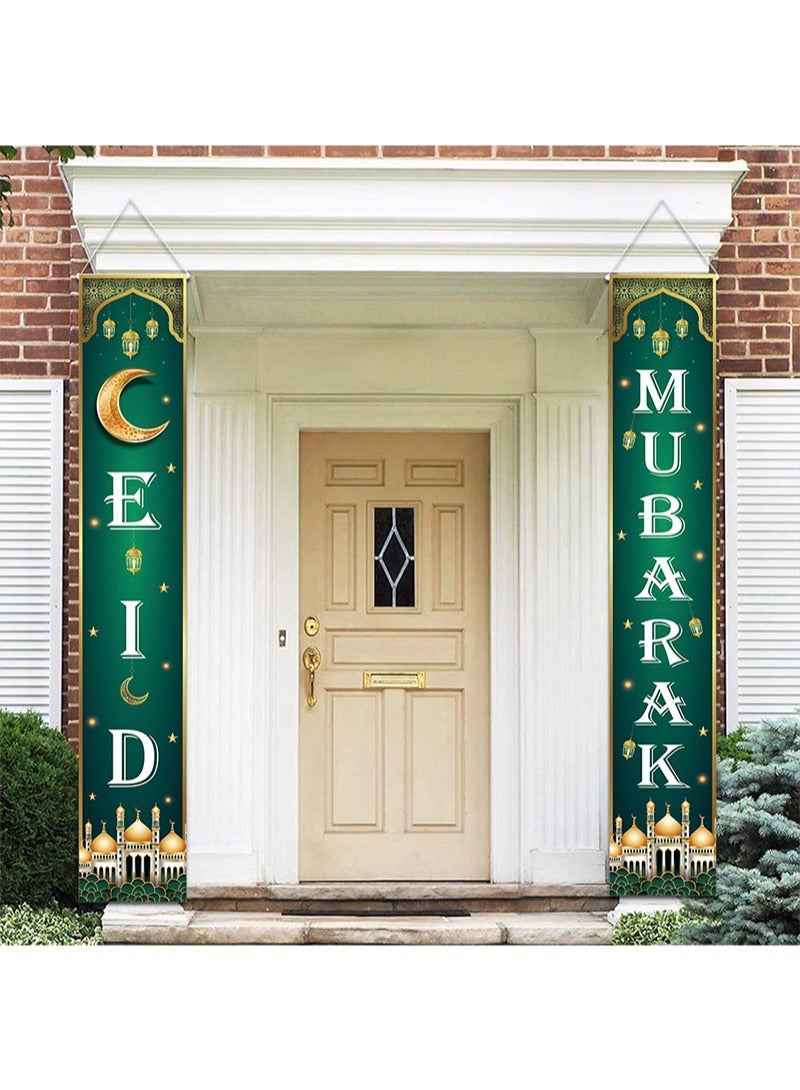 Aikanbo Eid Mubarak Printed Porch Banner, Ramadan Welcome Porch Decor for New Year, Indoor and Outdoor Door Hanging Decoration for Front Doors and Ramadan Parties - Image 1