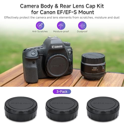 JJC Rear Lens Cap Body Cap Cover Set for Canon T7 T6 T5 T3 XS T7i T6s T6i T5i T4i T3i SL2 SL1 7D Mark II 6D Mark II 5D Mark IV 5DS R 1Dx Mark II 90D 80D 77D 70Detc for Ef EfS Mount Lens 3 Pack - Image 3