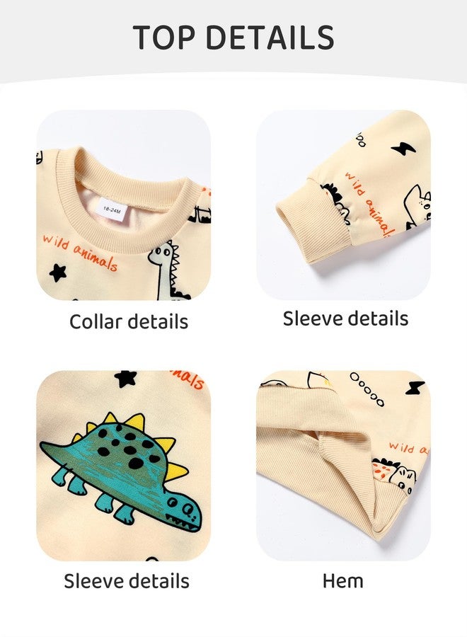 DISAUR Toddler Fall Clothes Boy 4-5t Sweatshirt Boys Little Dinosaur Printed Long Sleeve Apricot Tops and Brown Pants - Image 2