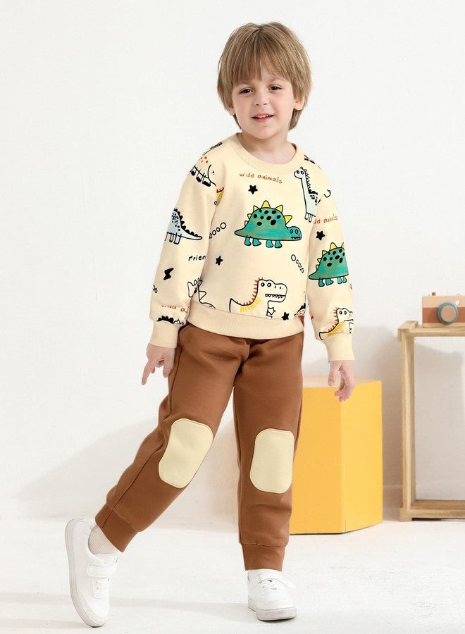 DISAUR Toddler Fall Clothes Boy 4-5t Sweatshirt Boys Little Dinosaur Printed Long Sleeve Apricot Tops and Brown Pants - Image 5